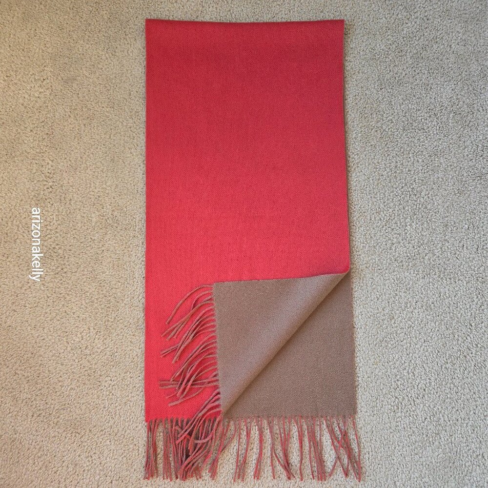 NWOT Arkis Cashmere Luxury Two-Tone Fringed Scarf Pink and Tan - Picture 1 of 15